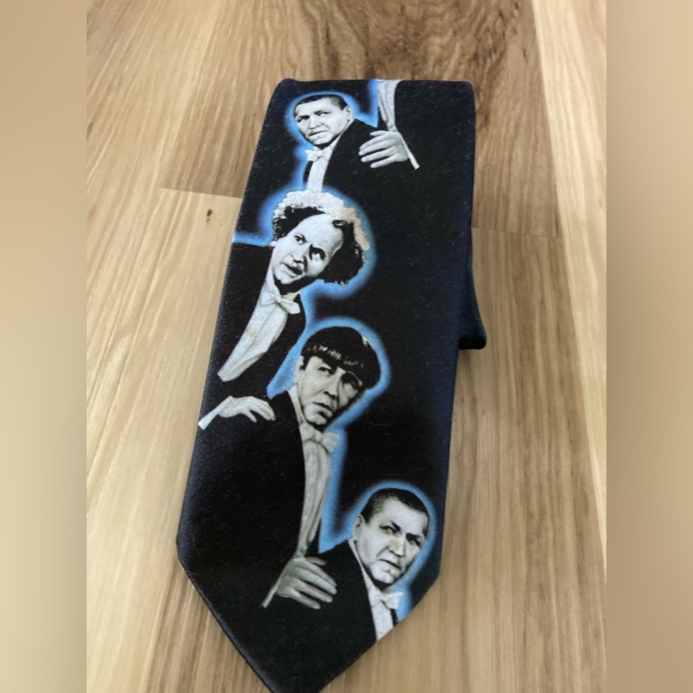 Three Stooges Neck Tie Collage Ralph Marlin USA Black Necktie